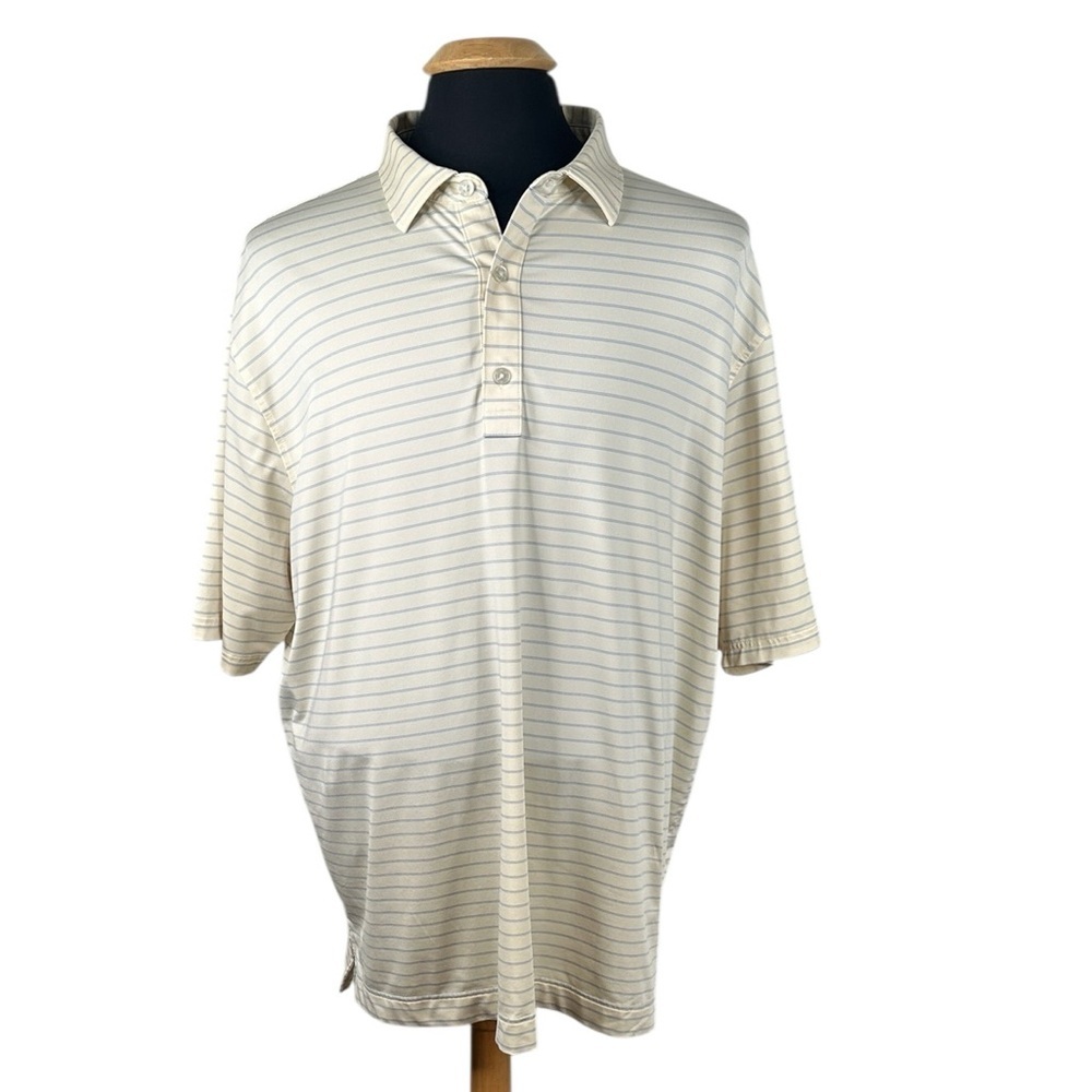 Foot Joy Men's Pale Yellow & Blue Striped Preppy Golf Polo Shirt Size‎ 2XL